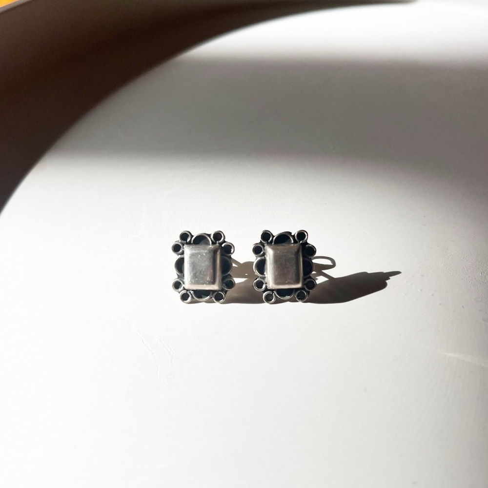 925 STERLING SILVER Vintage Rectangle Pierced Post Earrings